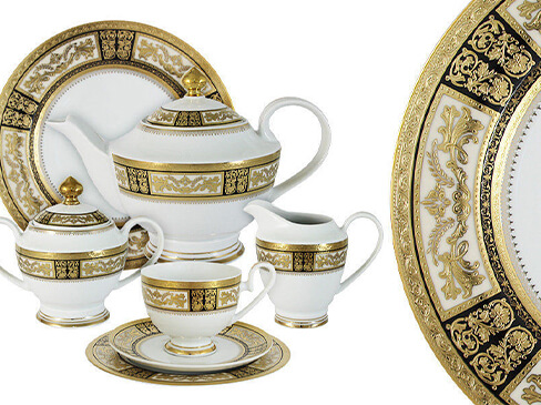 59 pieces gold plated dinner set 41 pieces gold plated tea set 